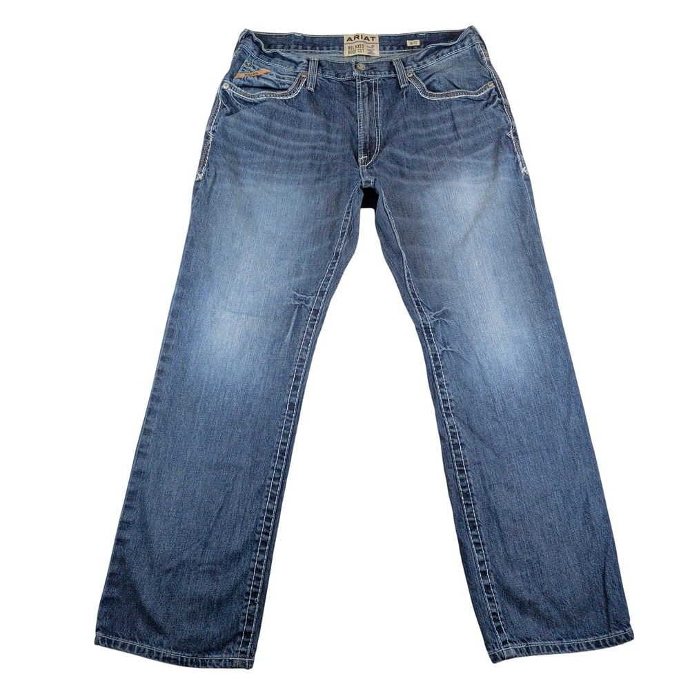 Ariat M4 Coltrane Relaxed Boot Cut Jeans Mens 36x32 Blue Medium Wash Denim